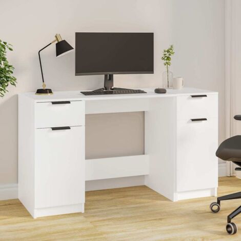 Bureau avec armoire latérale  Bureau informatique Table d'ordinateur Blanc Bois d'ingénierie FR30679