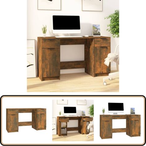 Bureau avec armoire latérale Chêne fumé Bois d'ingénierie - Bureau - Meuble De Bureau - Bureau D'ordinateur - Bureau D'étude - Meuble Chic