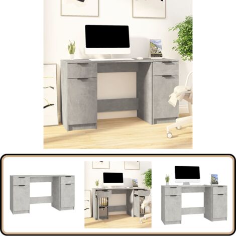 Bureau avec armoire latérale Gris béton Bois d'ingénierie - Bureau - Meuble De Bureau - Bureau D'ordinateur - Bureau D'étude - Meubles Gris