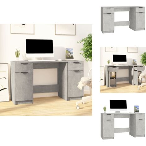 Bureau avec armoire latérale Gris béton Bois d'ingénierie - Bureau - Meuble De Bureau - Bureau D'ordinateur - Bureau D'étude - Meubles Gris