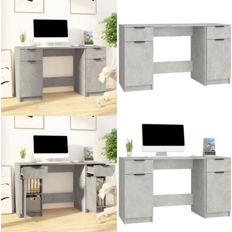 Bureau avec armoire latérale Gris béton Bois d'ingénierie - Bureau - Meuble De Bureau - Bureau D'ordinateur - Bureau D'étude - Meubles Gris - Home & Living