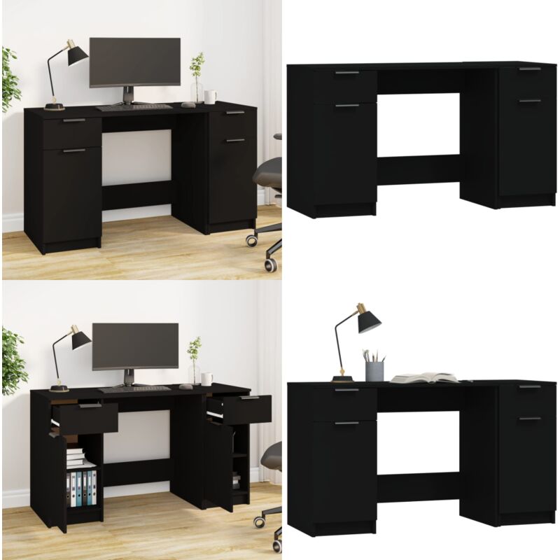 Bureau avec armoire latérale Noir Bois d'ingénierie - Bureau - Meuble De Bureau - Bureau Ordinateur - Bureau D'étude - Meuble Design - Home & Living