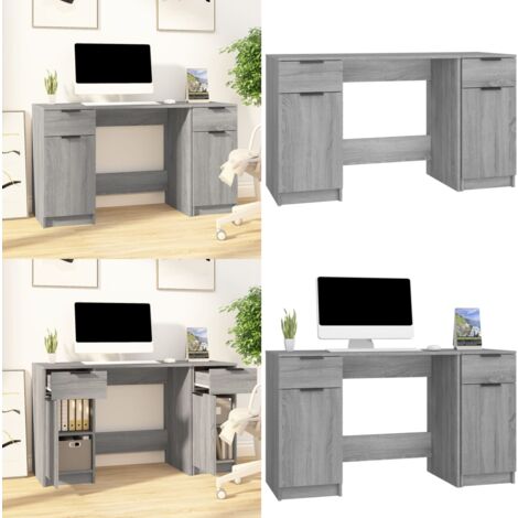 Bureau avec armoire latérale Sonoma gris Bois d'ingénierie - Bureau - Meuble De Bureau - Bureau D'ordinateur - Bureau D'étude - Design Moderne - Home & Living