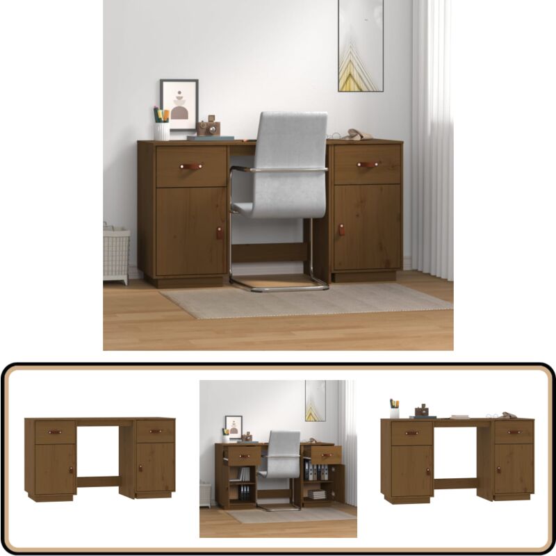 Vidaxl - Bureau avec armoires Marron miel 135x50x75cm Bois massif de pin - Bureau En Bois - Bureau Design - Bureau Avec Rangements - Bureau
