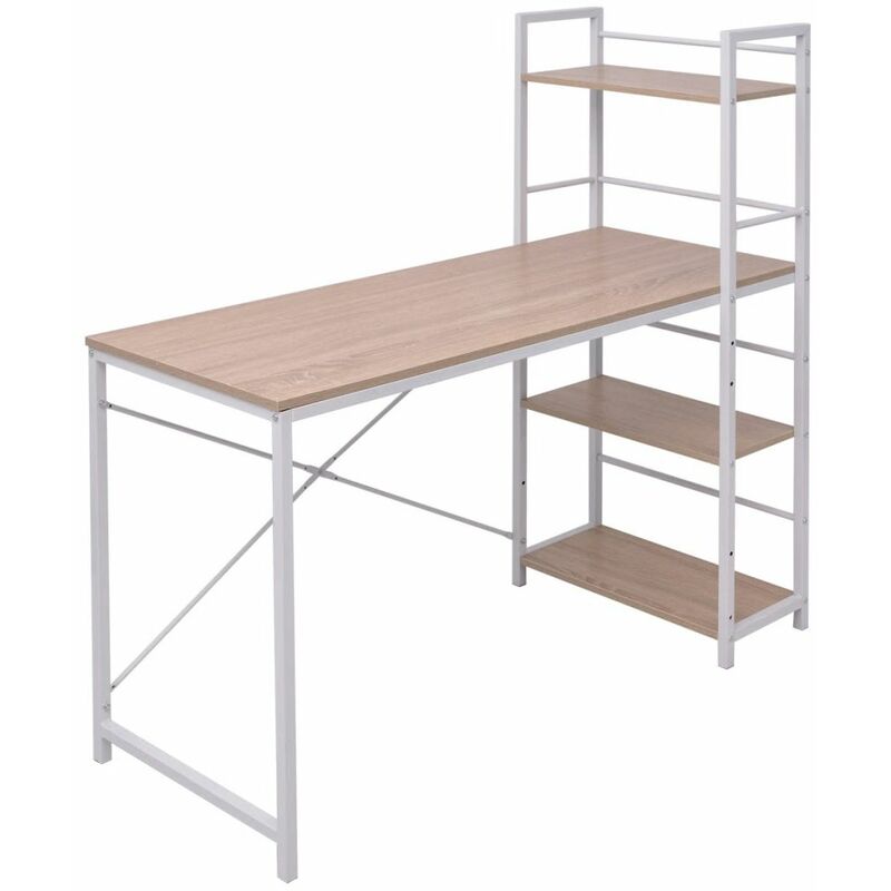 Asupermall - Bureau avec bibliotheque a 4 niveaux Couleur chene