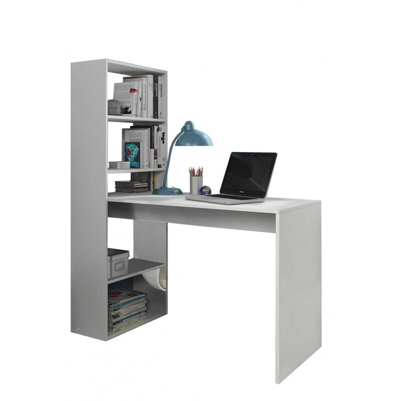 Mobimarket - bureau avec etageres indra - Blanc - Blanc