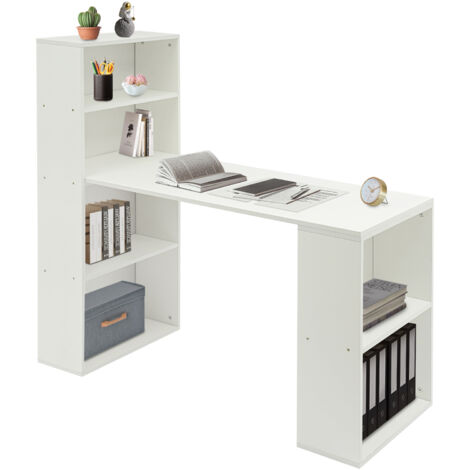 Bureau avec espace de rangement et étagère, bureau informatique pour bureau à domicile, blanc, 52,4 x 20 x 120 cm, table de bureau pour chambre à coucher