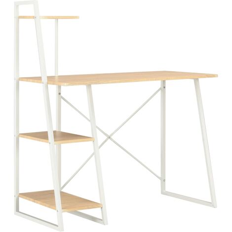 Bureau avec étagère Blanc et chêne 102x50x117 cm LITZEE
