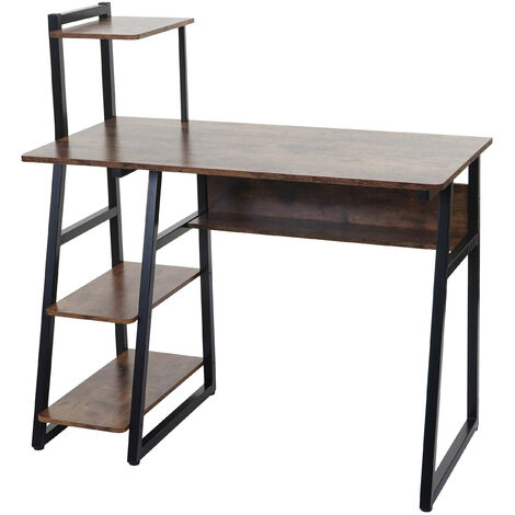 Bureau avec étagère HWC-K68 certifié MVG 100x50cm - métal MDF - brun