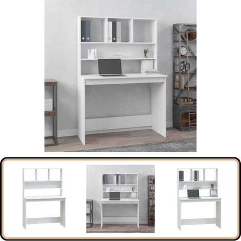 Bureau avec étagères Blanc 102x45x148 cm Bois d'ingénierie - Bureau En Bois - Bureau Simple - Bureau D'étude - Meuble De Bureau - Bureau Blanc