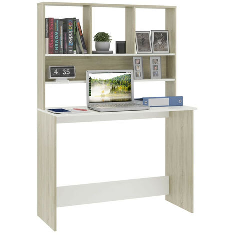 Bureau avec étagères Blanc chêne sonoma 110x45x157 cm
