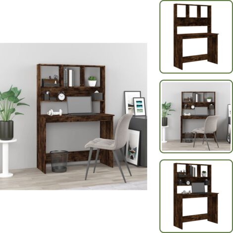 Bureau avec étagères Chêne fumé 102x45x148 cm Bois d'ingénierie - Bureau En Bois - Bureau D'étude - Bureau Moderne - Meuble De Bureau - Bureau Spacieux