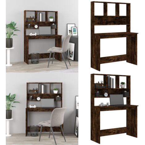 Bureau avec étagères Chêne fumé 102x45x148 cm Bois d'ingénierie - Bureau En Bois - Bureau D'étude - Bureau Moderne - Meuble De Bureau - Bureau Spacieux - Home & Living