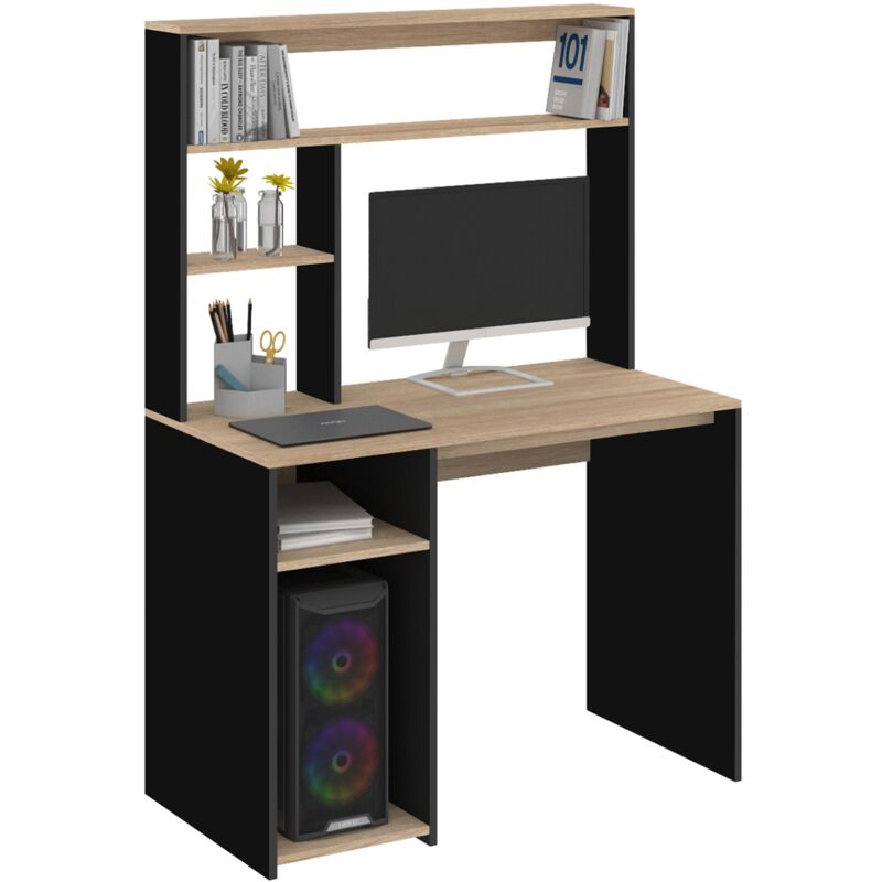 Idmarket - Bureau avec étagères de rangement dan noir et façon hêtre