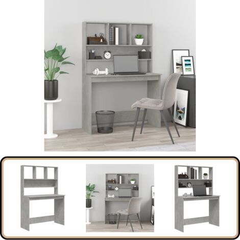 Bureau avec étagères Gris béton 102x45x148 cm Bois d'ingénierie - Bureau En Bois Gris - Bureau D'étude - Meuble De Bureau - Bureau Informatique - Bureau Compact