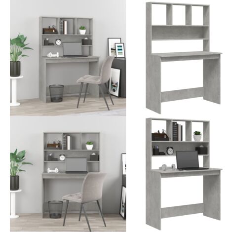 Bureau avec étagères Gris béton 102x45x148 cm Bois d'ingénierie - Bureau En Bois Gris - Bureau D'étude - Meuble De Bureau - Bureau Informatique - Bureau Compact - Home & Living