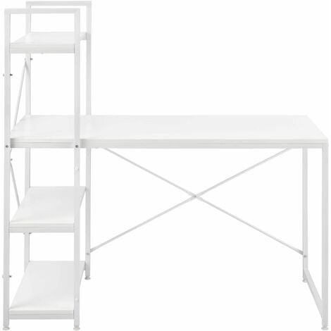 Bureau avec étagères poste de travail table de bureau panneau de fibre de bois mélaminé et métal 122 x 120 x 64 cm blanc - Blanc