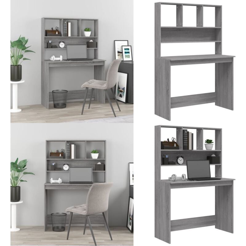 Vidaxl - Bureau avec étagères Sonoma gris 102x45x148cm Bois d'ingénierie - Bureau En Bois - Bureau D'étude - Meuble De Bureau - Bureau Moderne