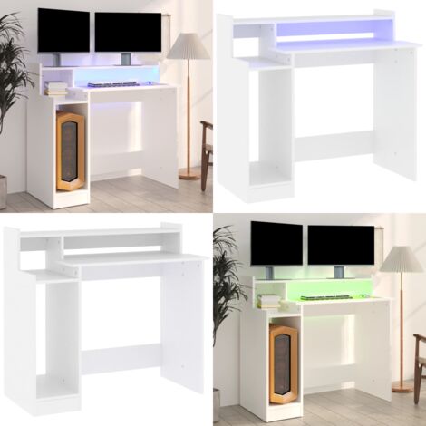 Bureau avec lumières LED Blanc 97x45x90 cm Bois d'ingénierie - Bureau Moderne - Bureau Lumineux - Bureau Informatique - Bureau Design - Meuble De Bureau - Home & Living
