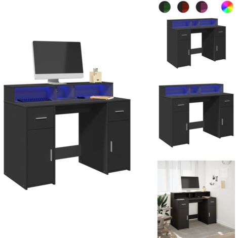 Bureau avec lumières LED noir 120x55x91 cm bois d'ingénierie - Bureau - Bureaux - Bureau De Travail - Bureau D'écriture