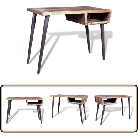 Bureau avec pieds en fer Bois de récupération - Bureau Vintage - Bureau Design - Bureau Industriel - Bureau En Bois Recyclé - Meubles Uniques