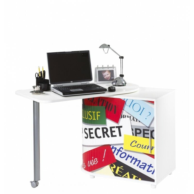 beaux meubles pas chers - bureau informatique blanc et table pivotante - coloris: top secret 300 - blanc