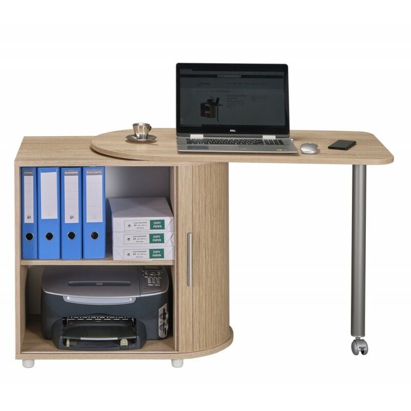 M&s - Bureau Chêne Table Pivotante et Rangement - Coloris: Chêne Naturel