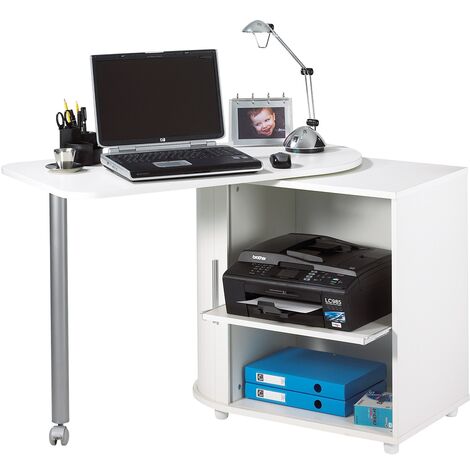 Bureau avec plateau pivotant et rangement blanc Kool 105cm