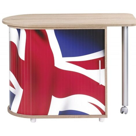 Bureau avec plateau pivotant et rangement bois clair imprimé drapeau Anglais Kool 105cm