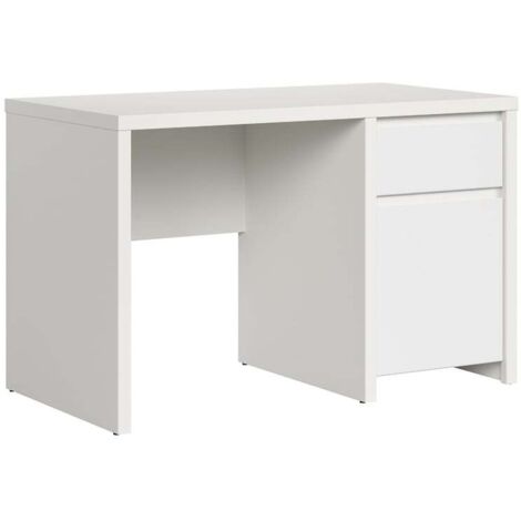 Bureau avec rangement 1 porte et 1 tiroir, coloris Blanc/Blanc Mat - Longueur 120 x Largeur 65 x Hauteur 77 cm