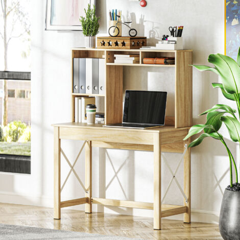 Bureau avec rangement bureau bibliothèque en bois avec étagères et grand plateau pour petits espaces. aspect chêne