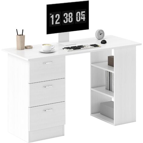 Bureau avec rangement, table informatique 120 x 50 cm, bureau d'ordinateur avec étagères et tiroirs, pour petits espaces, chambre à coucher, blanc