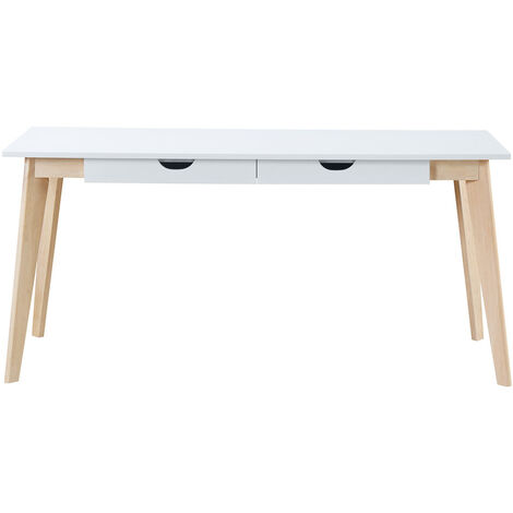Bureau avec rangements 2 tiroirs scandinave blanc et bois clair L160 LEENA