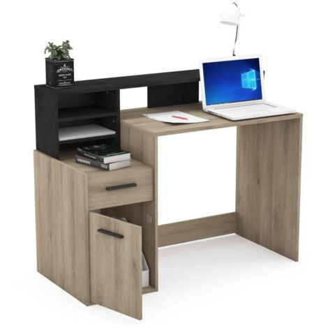Bureau avec rangements - DELPHI - Chene/noir - L126,2 x P59.8 x H93.5cm - DEMEYERE
