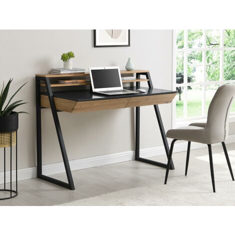 Bureau avec rangements - MDF et Métal - Noir et naturel - SAMERI - Noir, Naturel clair