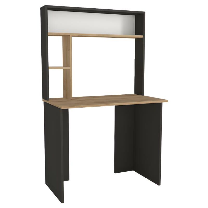 Vente-unique - Bureau avec rangements - Noir et naturel - valuri