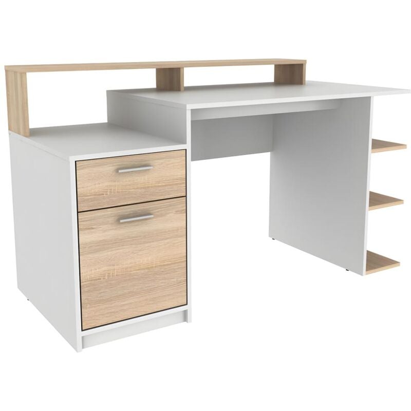 Vente-unique - Bureau avec rangements zacharie - Blanc et chêne