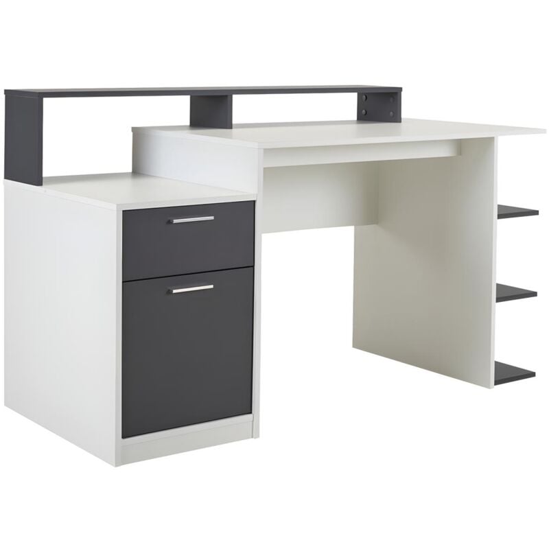 Bureau avec rangements ZACHARIE - Blanc et gris