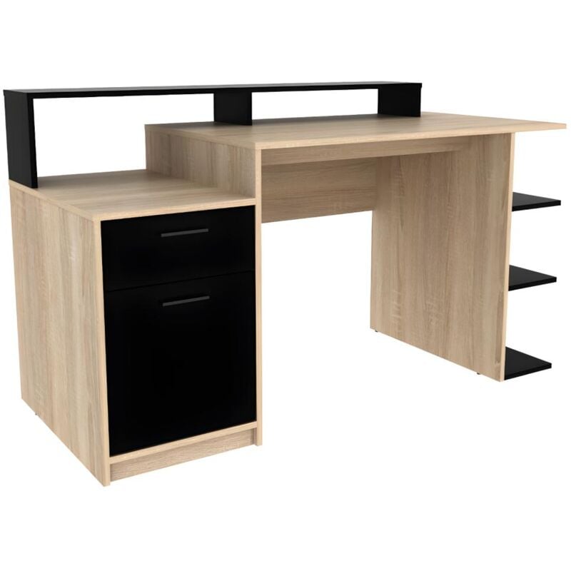 Vente-unique - Bureau avec rangements zacharie - Coloris : chêne et noir