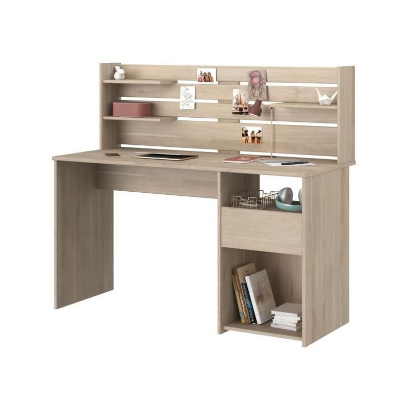 Parisot - Bureau avec réhausse escale - Décor chene - l 138 x p 60 x h 120 cm