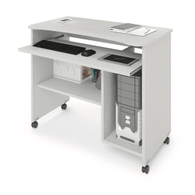 Toscohome - Bureau avec tablette extractible et roulettes en frêne blanc - Cercando