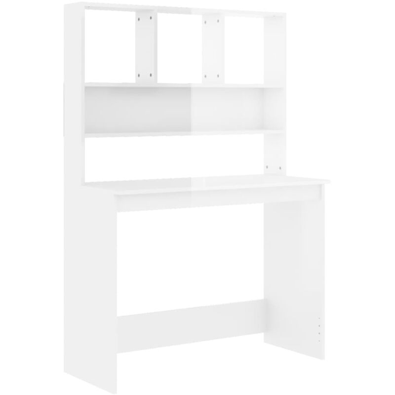 Vidaxl - Bureau et étagères Blanc brillant 102x45x148 cm Bois ingénierie