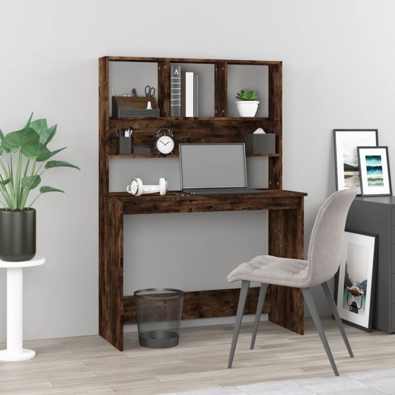 Bureau avec étagères Chêne fumé 102x45x148 cm Bois d'ingénierie
