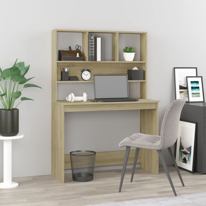 Maison Chic - Bureau avec étagères Bureau d'ordinateur Bureau informatique Chêne sonoma 102x45x148 cm 84798