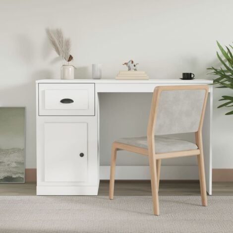 Visby bureau 90x60 blanc frêne un tiroir et une étagère effet ciment