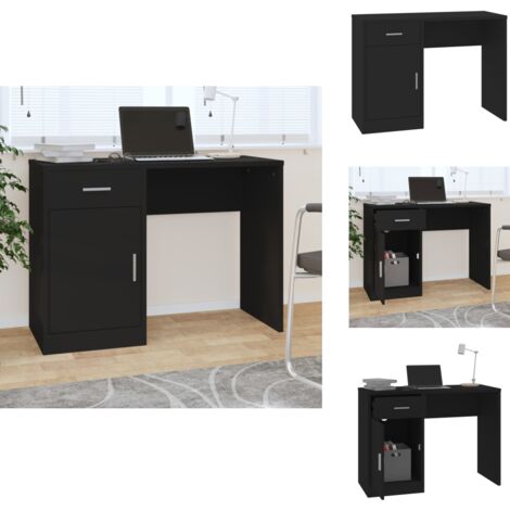 Bureau avec tiroir et armoire Noir 100x40x73 cm Bois ingénierie - Bureau Ordinateur - Bureau Design - Meuble De Bureau - Bureau Moderne - Bureau Noir