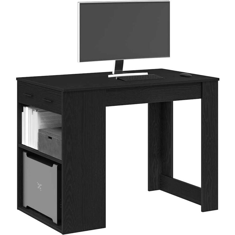 Vidaxl - Bureau avec tiroir et étagère chêne noir bois d'ingénierie