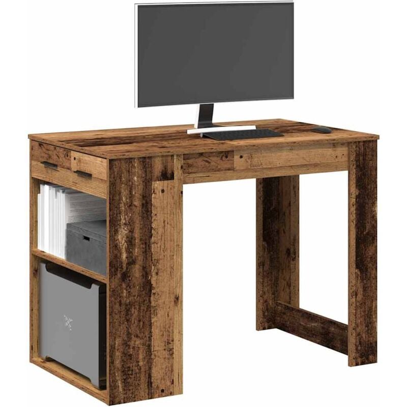 Vidaxl - Bureau avec tiroir et étagère vieux bois bois d'ingénierie