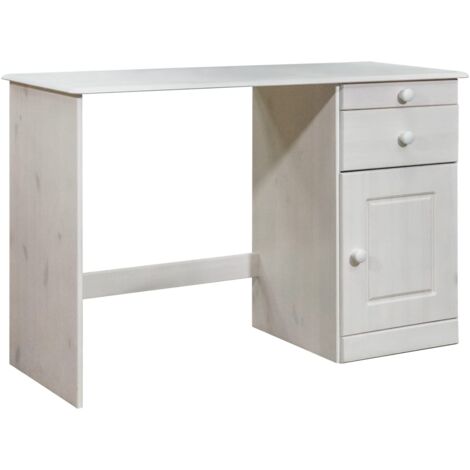 Bois de Pin Massif Bureau Tiroir Table d'Ordinateur Ecriture Blanc/Brun vidaXL