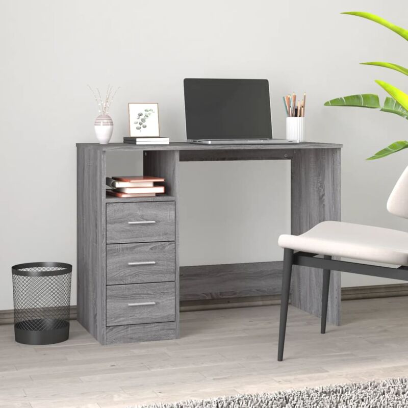 Bonnevie - Bureau avec tiroirs Bureau informatique - Table de Bureau Sonoma gris 102x50x76 cm Bois d'ingénierie BV437931 - Gris